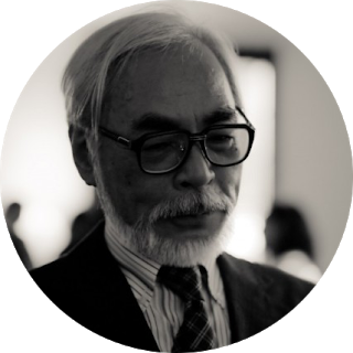 Hayao Miyazaki Smiling in His Studio